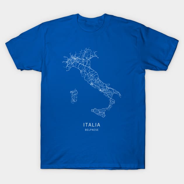 Italy Road Map T-Shirt by ClarkStreetPress